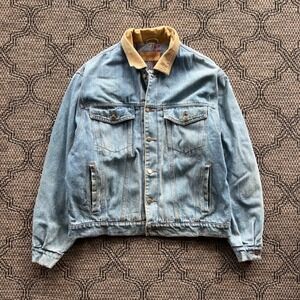 Vintage Wrangler Jacket Mens Large Blue Denim Corduroy Blanket Lined Western